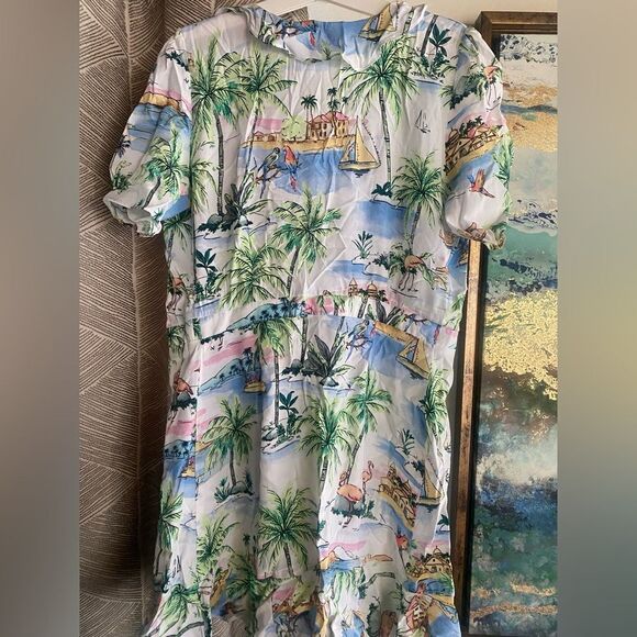 Zara Mini Dress Womens Sz S Multicolor Wrap Boho Vacation Tropical Short Sleeve - Picture 10 of 11